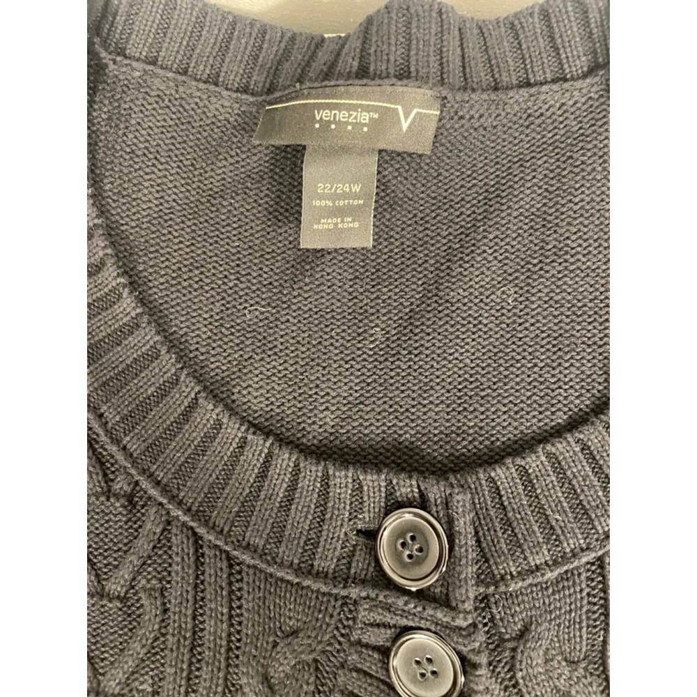 22/24 W Venezia Black Short Sleeve 2 Button Cotton Cardigan Sweater 22/24W Black
